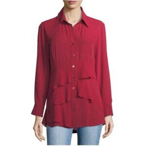 FINLEY Button Down Shirt 2X Red Long Sleeve Ruffle Jenna